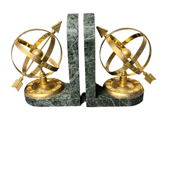 Vintage Brass & Marble Bookends - Picture 1 of 8